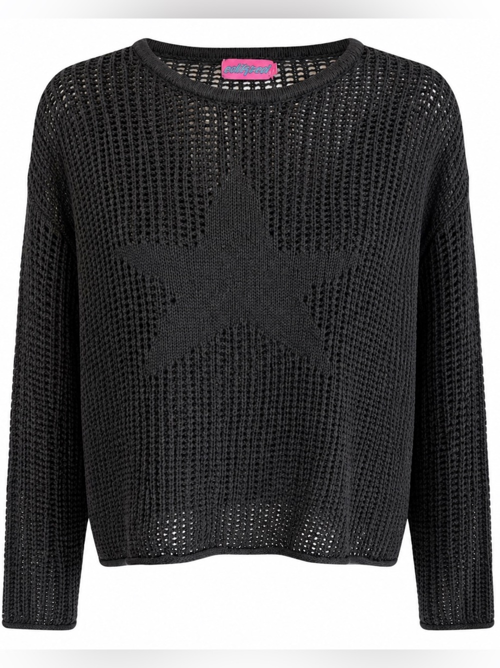 Edikted Seeing Stars Black Star Crochet/Knit Look Sweater size Small 100% Cotton